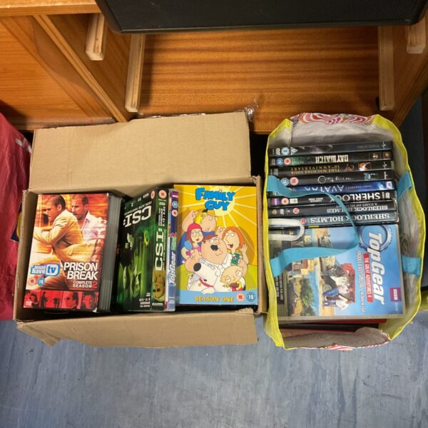 DVD box sets including Family Guy, Prison Break, and 24.