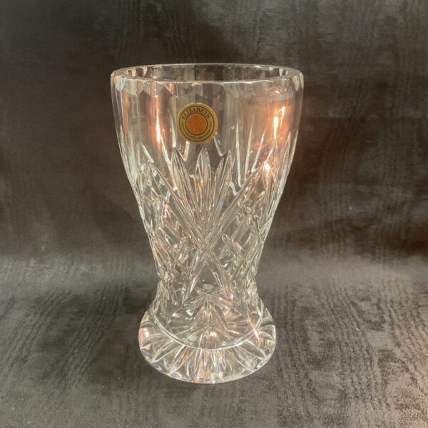 Stunning Elizabeth hand-cut crystal vase with starburst pattern.