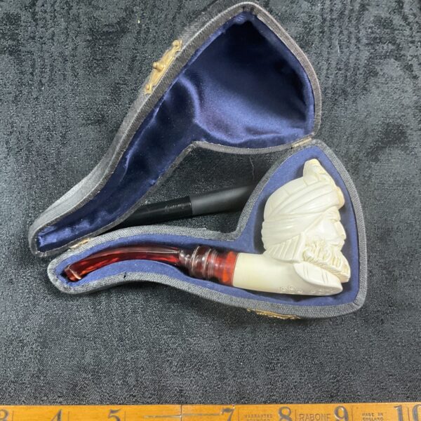 Antique meerschaum pipe in its original velvet-lined case.