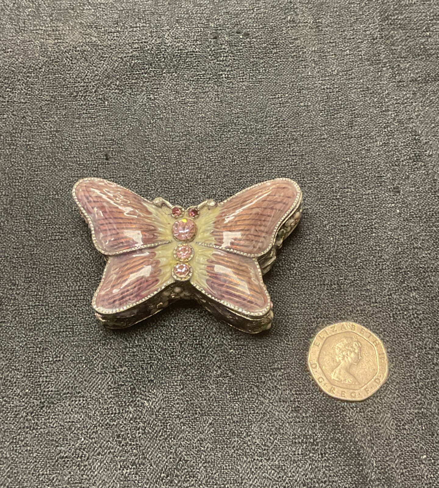 Enamelled and jewelled butterfly trinket pot