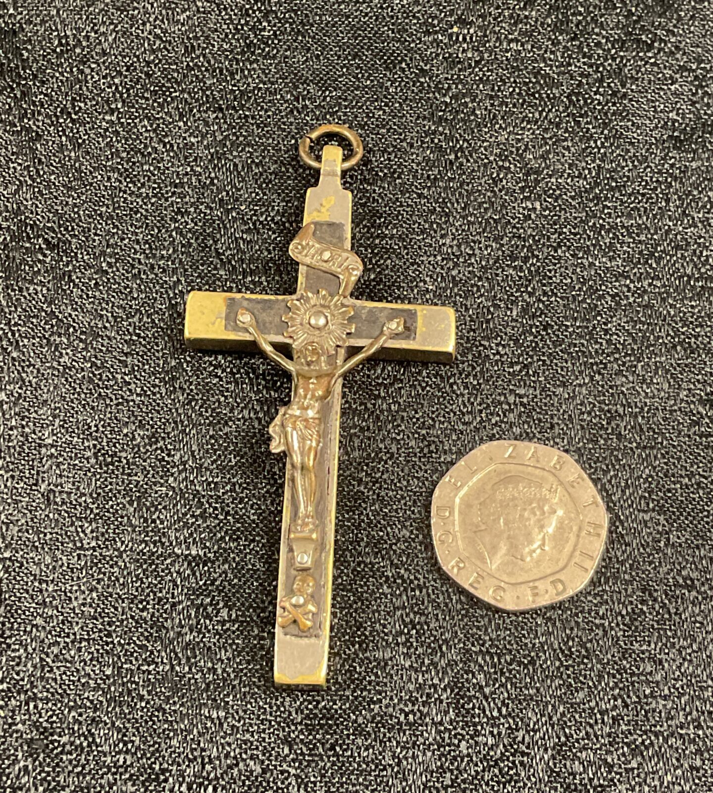 Large antique ecclesiastical crucifix pendant 7 cm long