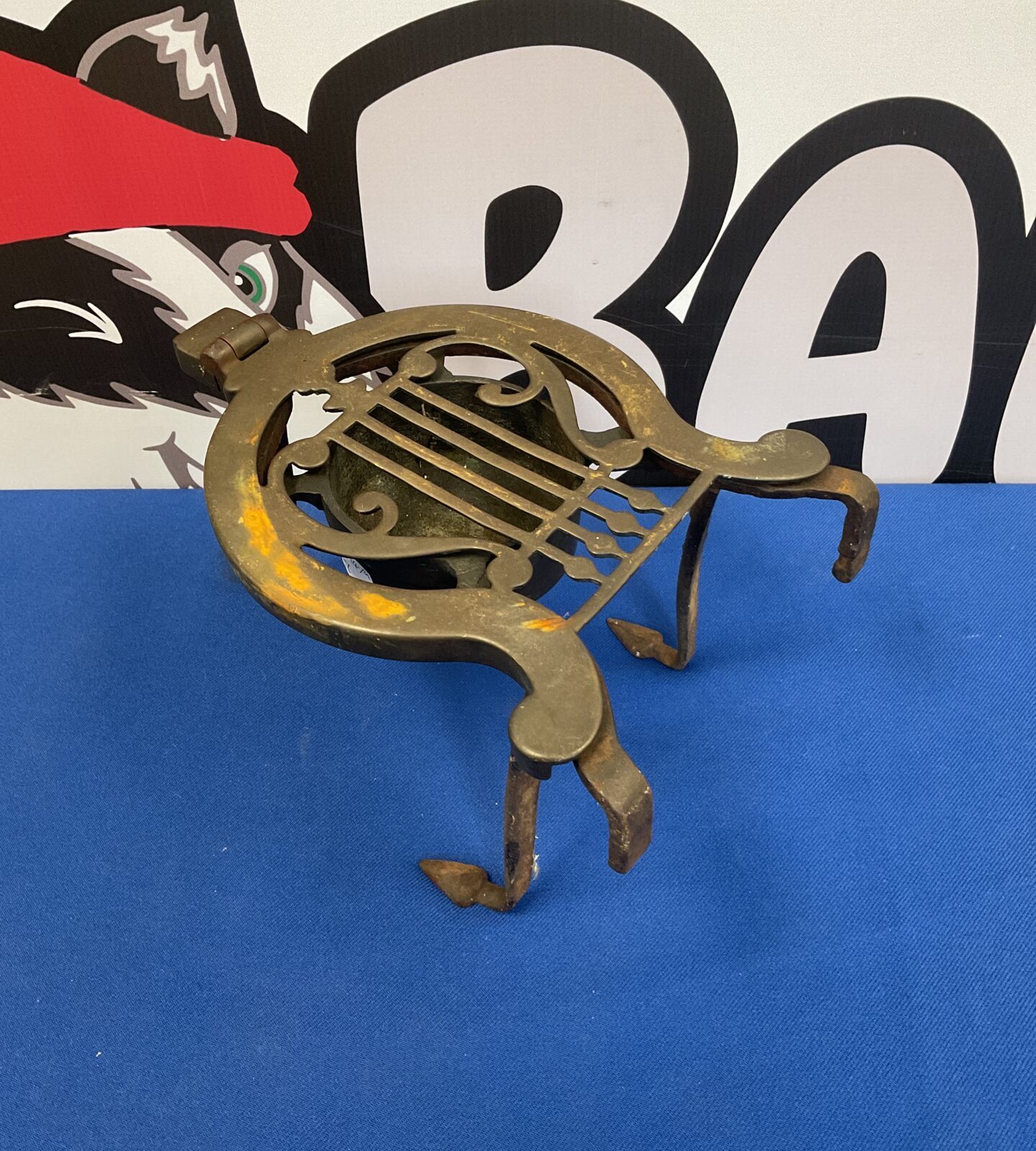 Antique londonfields copper & wrought iron harp trivet