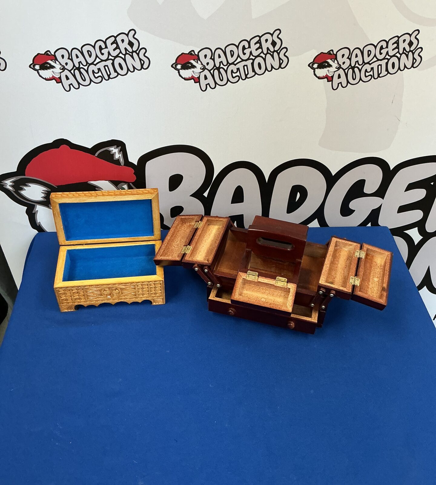 Two wooden jewellery boxes