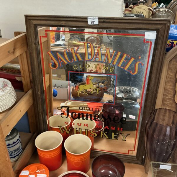 Vintage Jack Daniel’s pub mirror for bar decor and whiskey collectors.