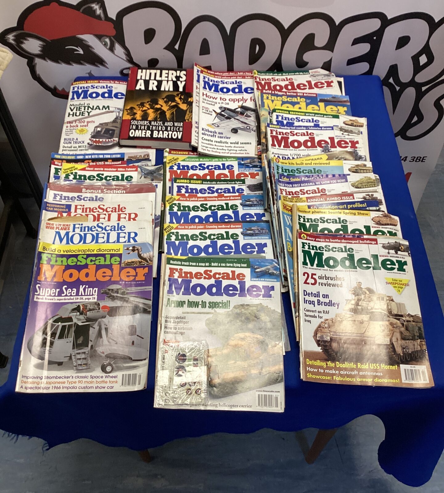 Box of fine scale modeler magazines & hitlers army book