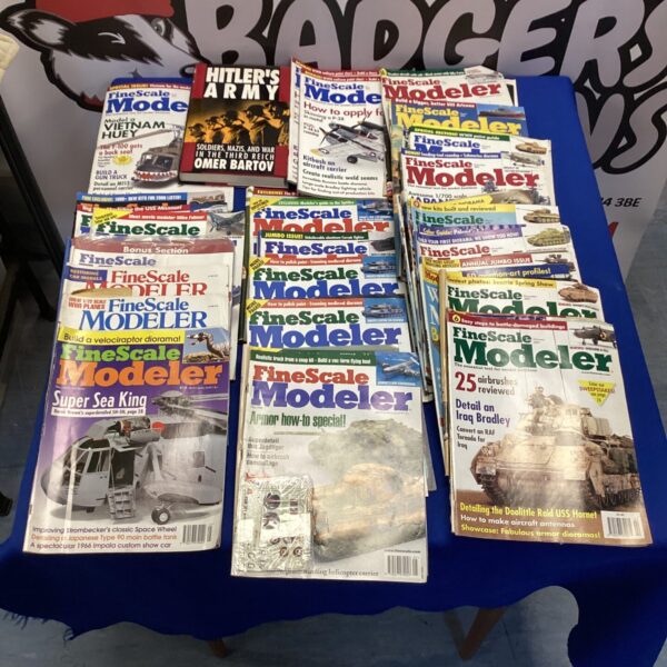 Box of fine scale modeler magazines & hitlers army book