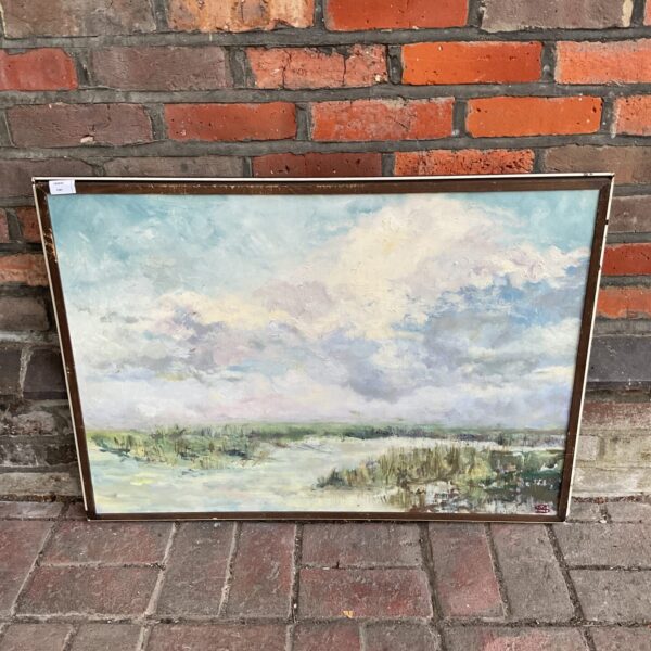 20th century signed oil on canvas lowland landscape with stream