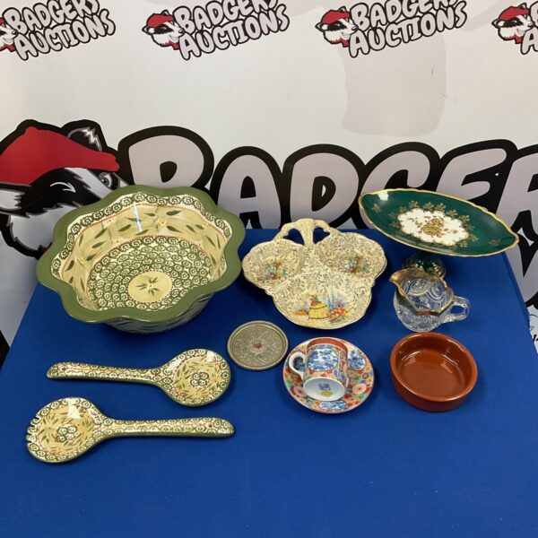 Large temp-tations salad bowl with serving spoons & bavaria pedestal dish