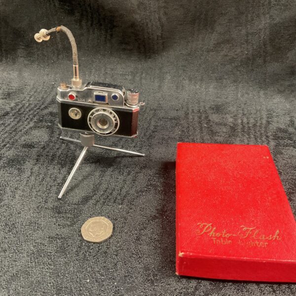 Vintage Photoflash cigarette lighter resembling a camera.