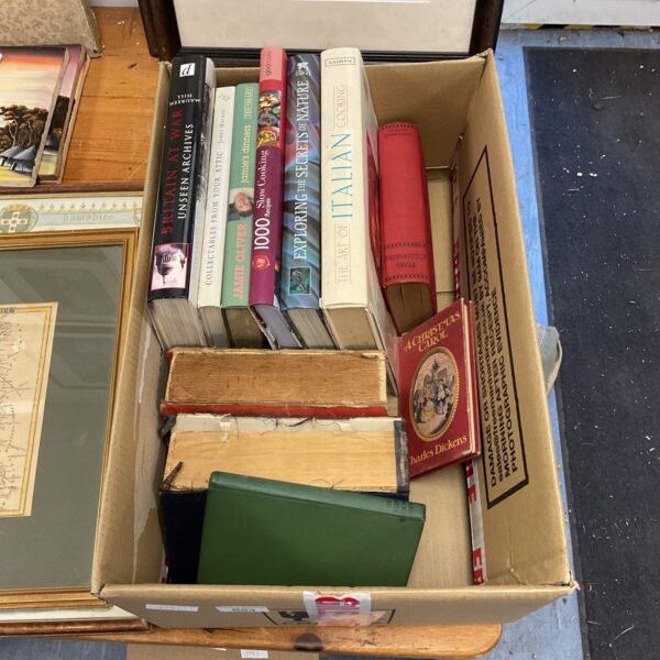 Box of books including cook books & charles dickins
