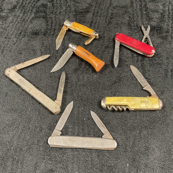 Vintage pen knife lot with celluloid and horn handles.