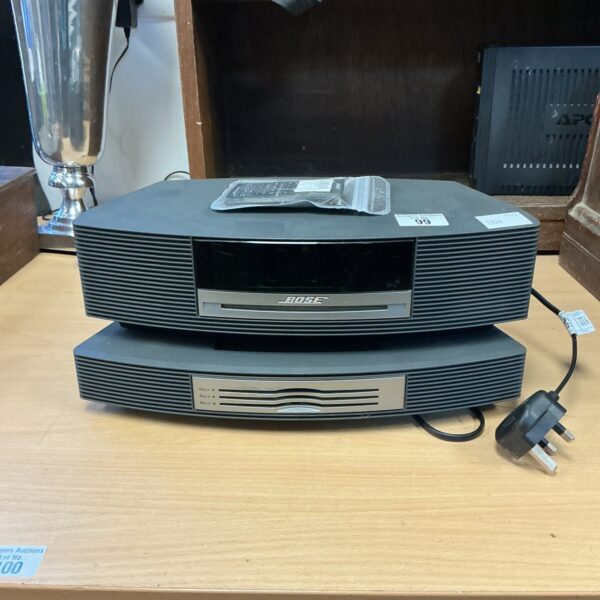 Front view of a vintage Bose Wave music system radio.