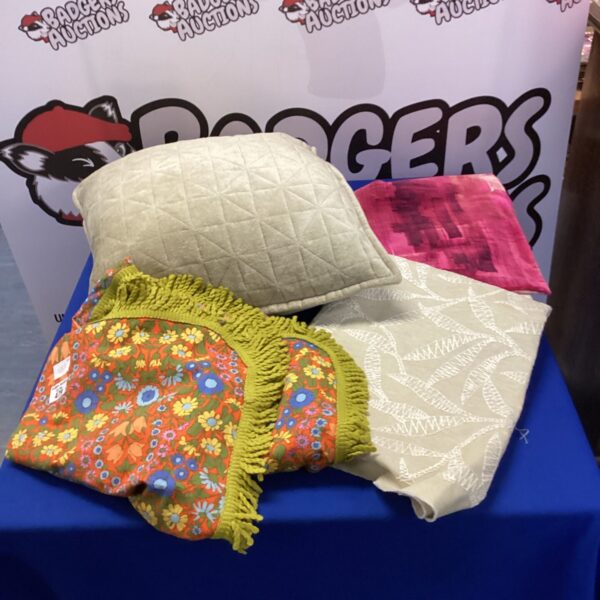 cushion with retro table cloth & harequin fabric