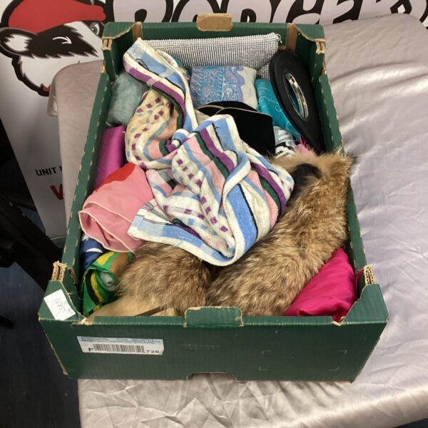 tray of scarves & dior style handbag