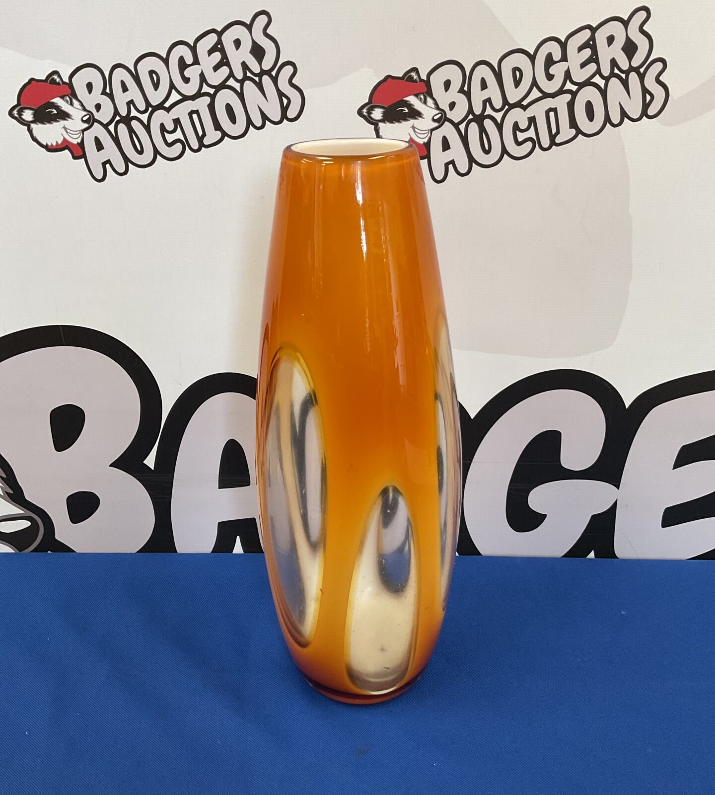 14” tall orange art glass vase