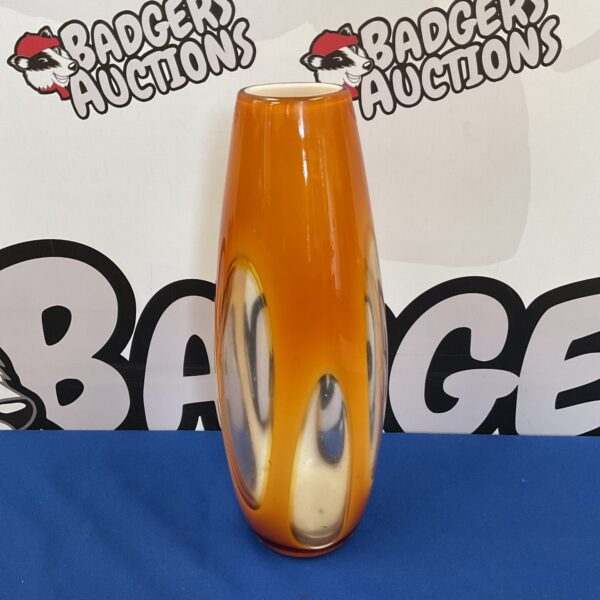 14” tall orange art glass vase