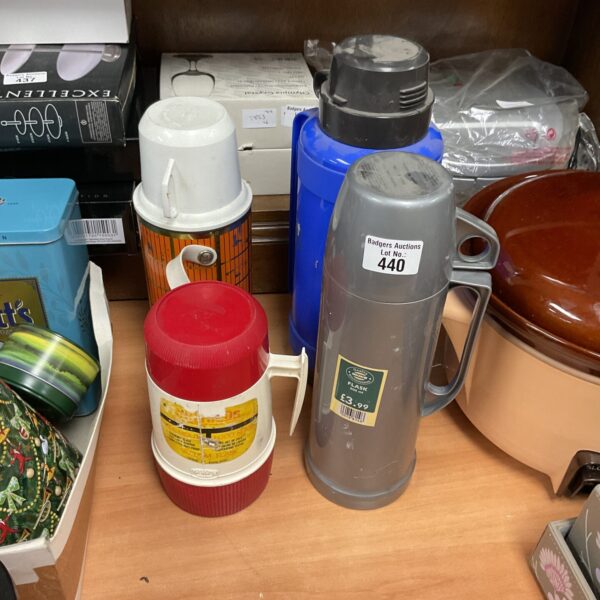 Four retro thermos drink flasks