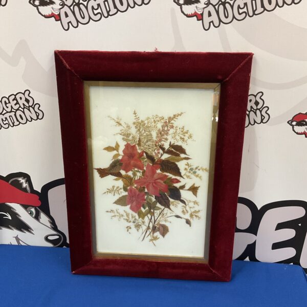 victorian oil painting on opaque glass of flowers & fauna