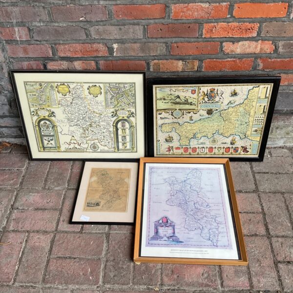 Antique framed county maps of Buckinghamshire, Derbyshire and Cornwall.