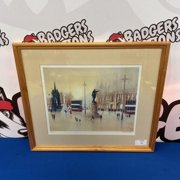 b mcmullen limited edition signed print of tram & figures in northern city