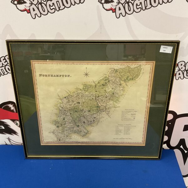 Antique hand-coloured engraved map of Northampton by Henry Teesdale.