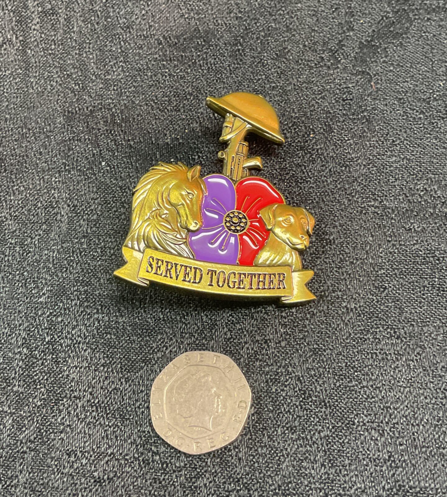 Poppy Day We Served Together Soldier Horse and Dog Metal enamel Brooch