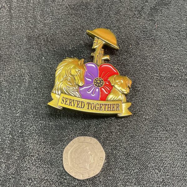 Poppy Day We Served Together Soldier Horse and Dog Metal enamel Brooch