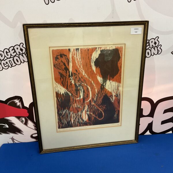 Abstract woodcut print "Visions" by Vivienne Kattan from 1968.