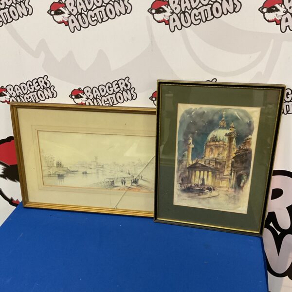 Antique 1860s watercolour painting of Pisa by M Carr, Italian river view.