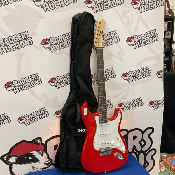 Red rock jam electric guitar in case