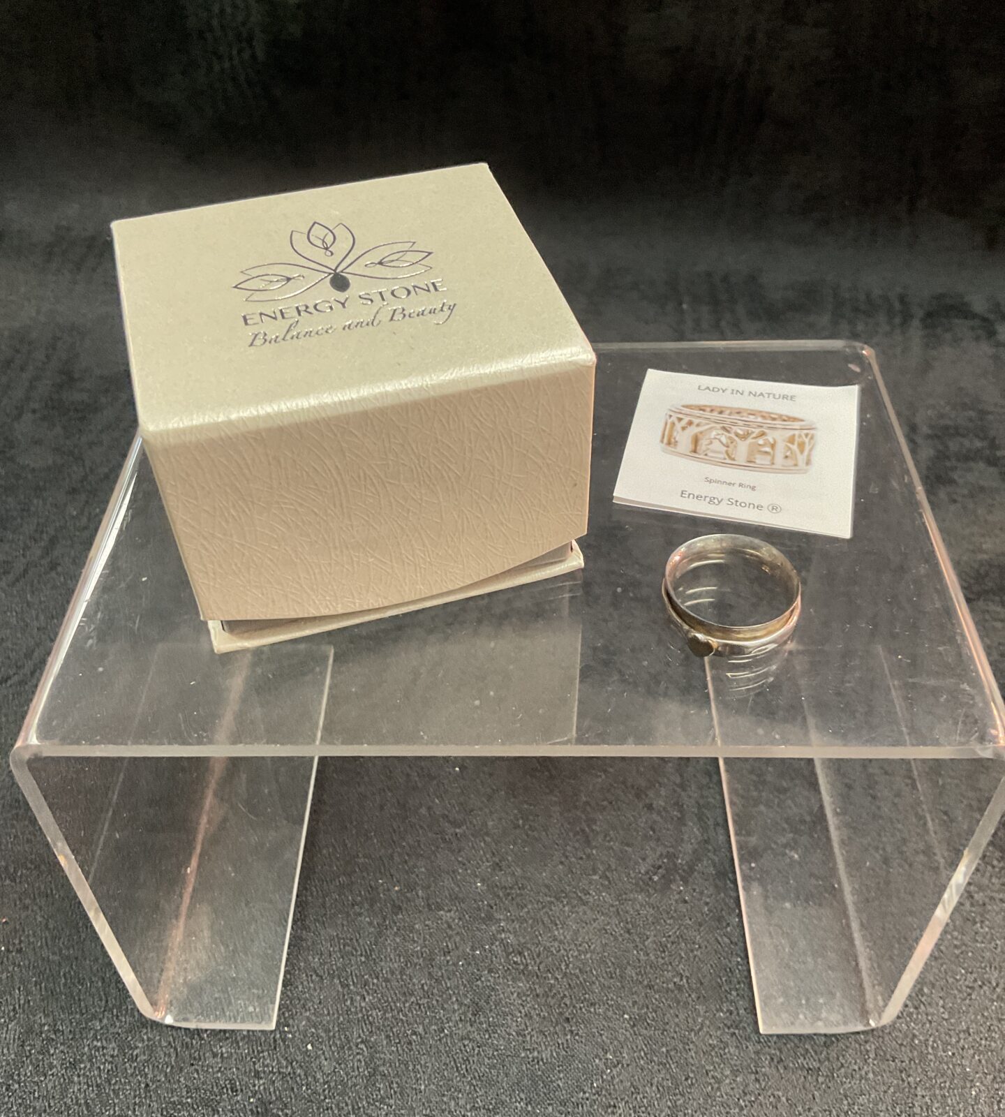 Energy stone simple heart Silver Ring with spinner size O