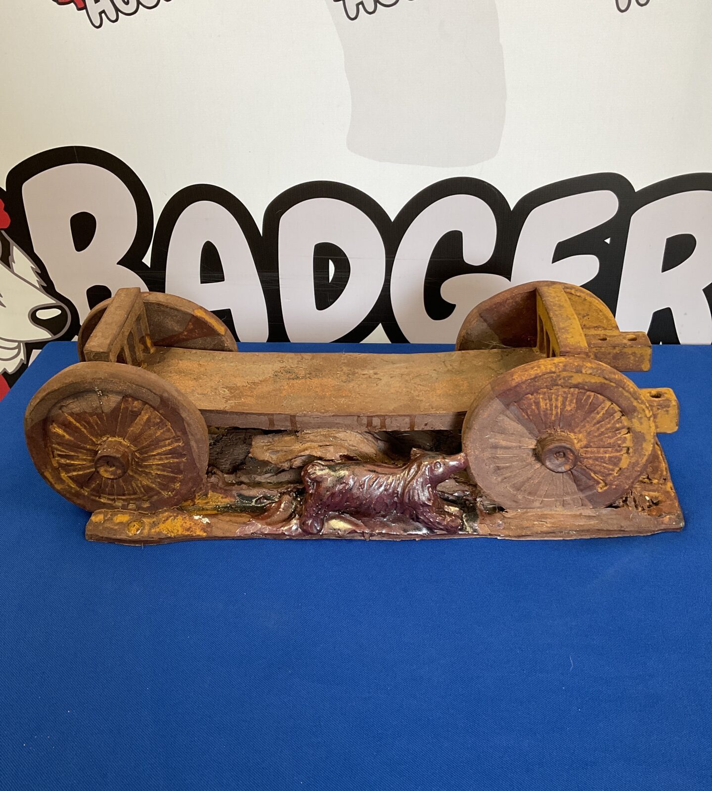 Heavy pottery train carriage with running hog