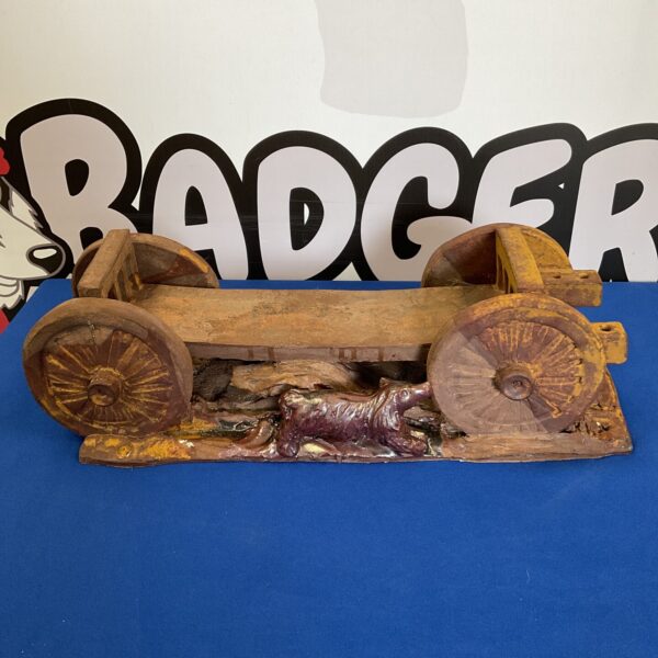 Heavy pottery train carriage with running hog