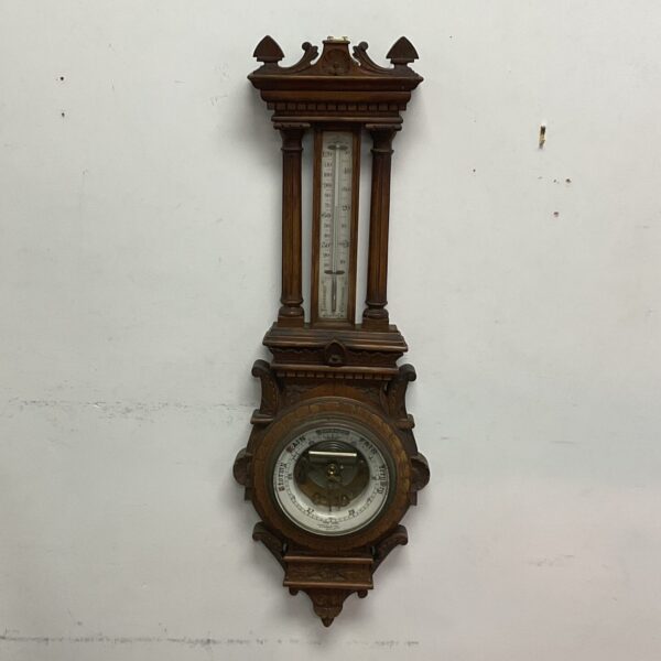 Antique carved oak barometer by Sharman  D Neil belfast