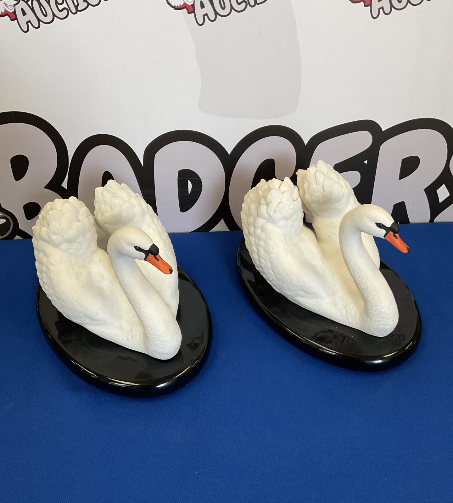 Pair of franklin mint bisque porcelain royal swans