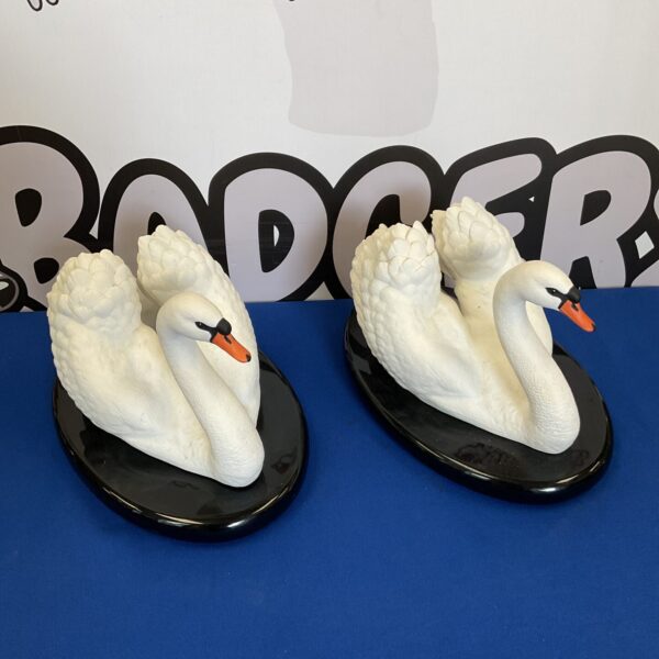 Pair of franklin mint bisque porcelain royal swans