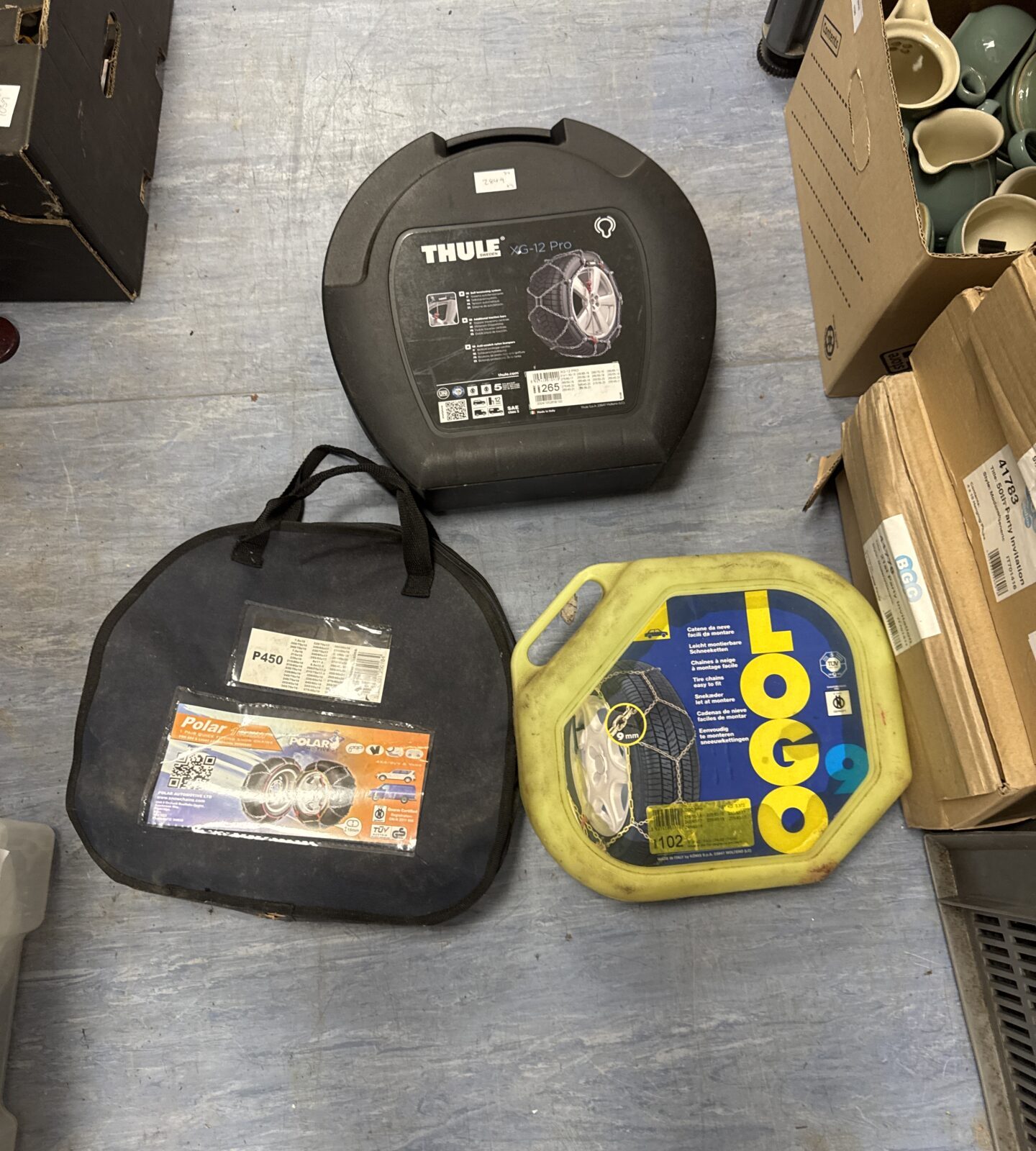 Three sets of car snow chains