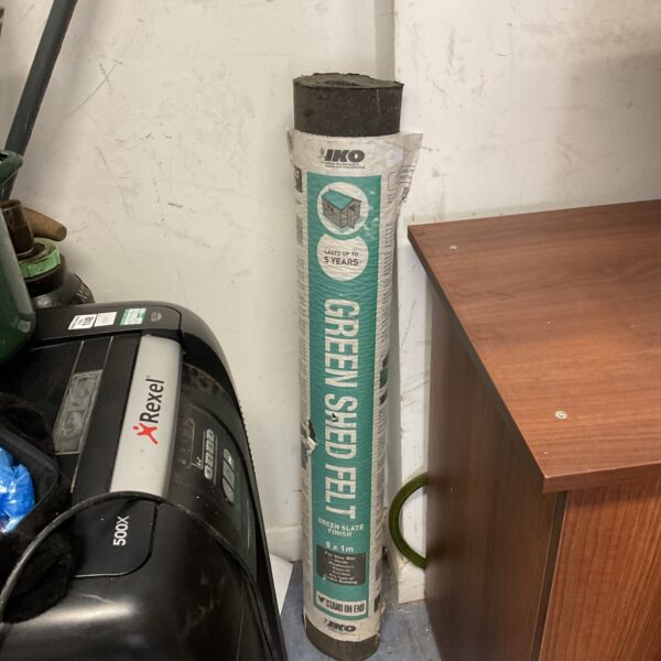 Green Iko shed felt roll for garden shed roofing.