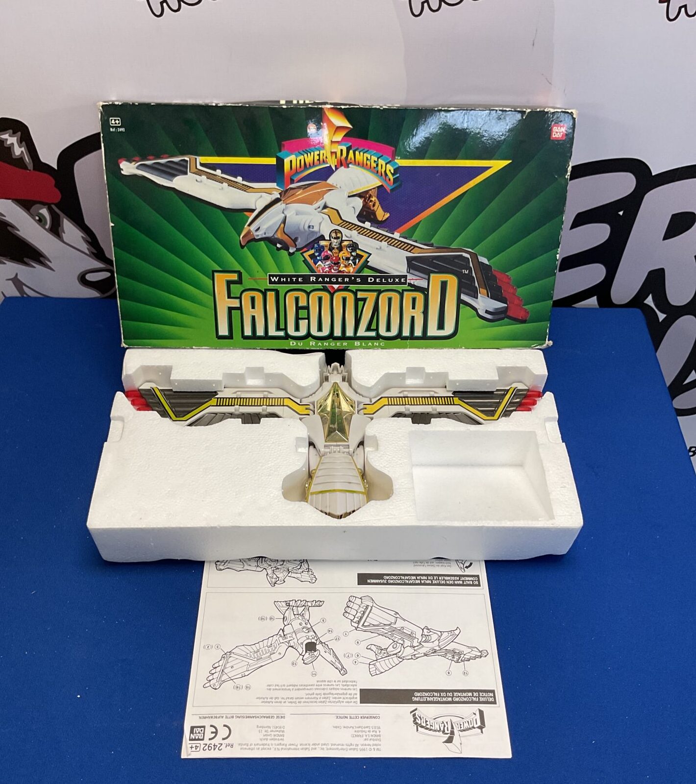 Retro 1995 Saban Bandai Boxed Power Rangers White Rangers Deluxe Falconzord With Manual And Insert