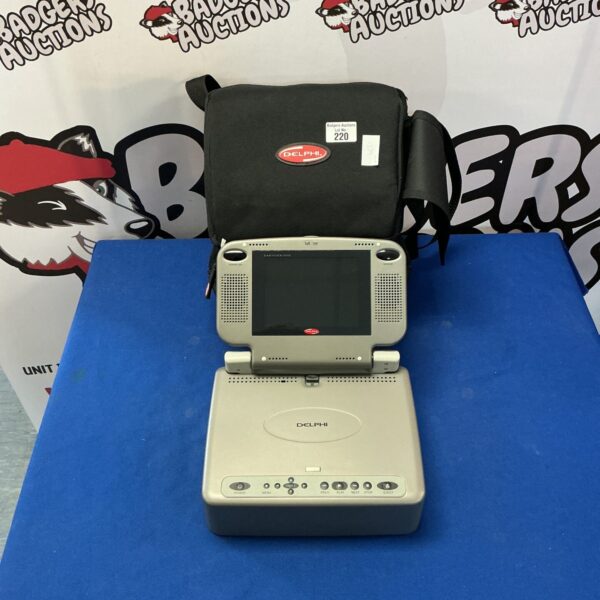Delphi portable DVD player with 5.6 inch screen and carry case.