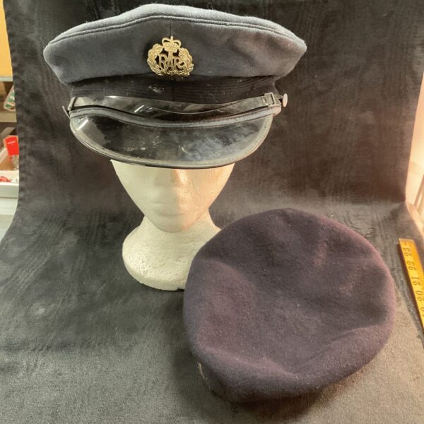Vintage RAF cap and army beret set for collectors.