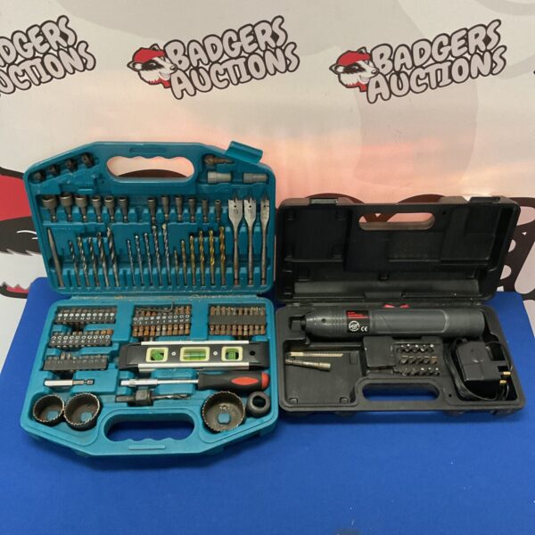 Makita drill bit set and cordless screwdriver in a case.
