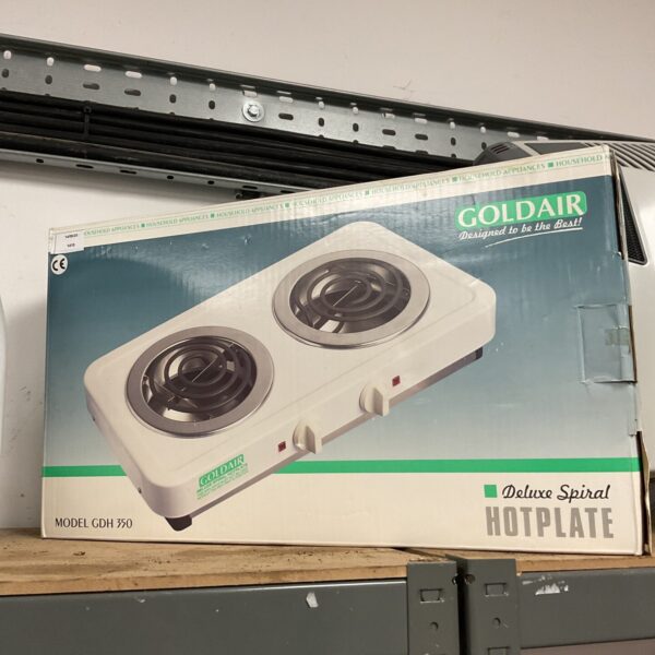 Vintage Goldair spiral hotplate in white enamel.