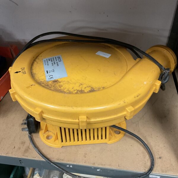 Yellow Flink bouncy castle blower for inflatable games.