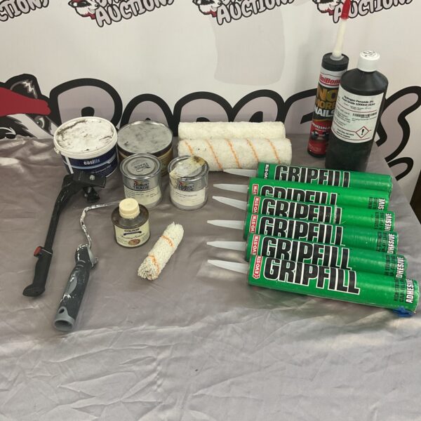 Mixed lot of decorators supplies including Gripfill and Dulux paint.