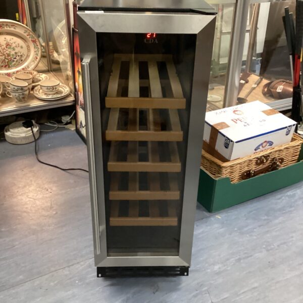 Front view of a stainless steel CDA wine cooler.