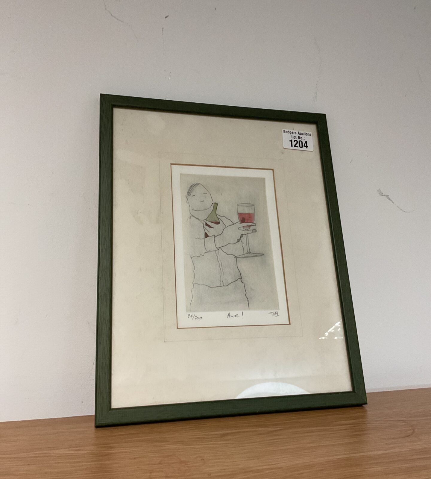 Jim signed limited edition print of a gent drinking wine titled awe