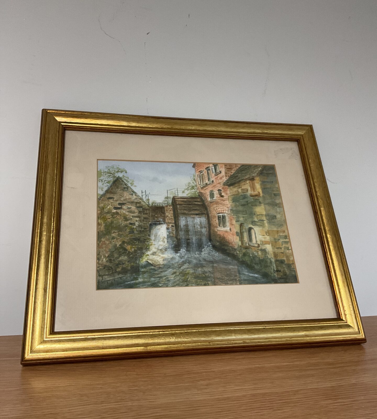 Original watercolour signed bmu of a watermill