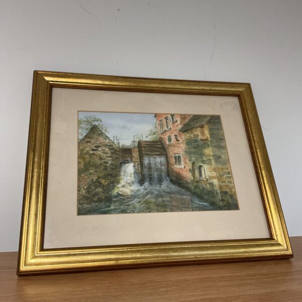 Original watercolour signed bmu of a watermill