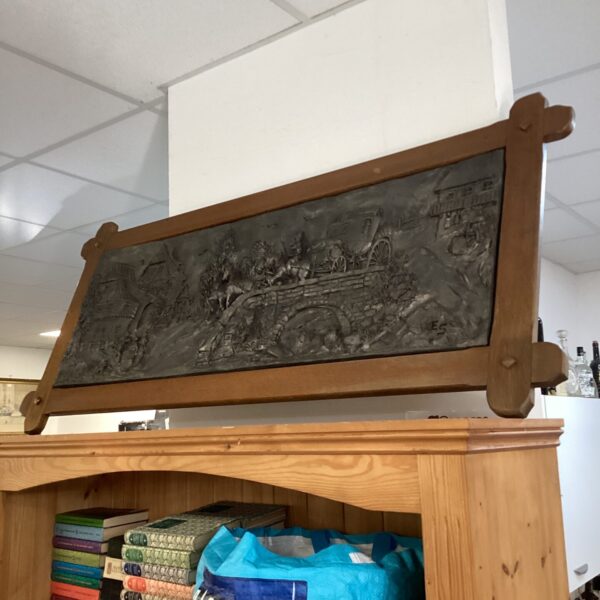 Mid century west German zinn pewter coaching scene panel